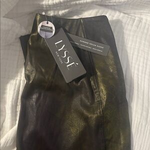 Lysse NWT Gold Olive and Black Vegan Suede Leggings